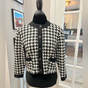 Vintage 80s Black and White lightweight Houndstooth Blazer Sz M EUC